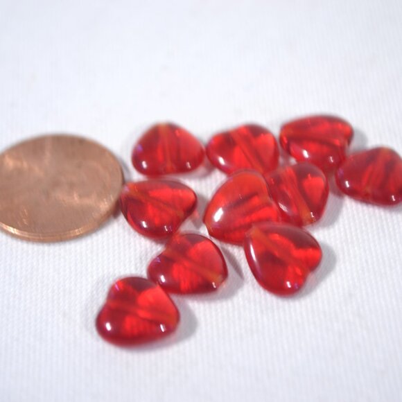 NEW ASSORTED CZECH  RED GLASS HEART BEADS, 120 PC - Picture 4 of 7
